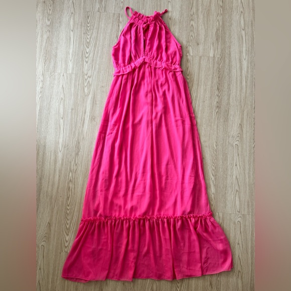 Pinkblush chiffon hot pink ruffle trim maxi dress nwt - Picture 5 of 5